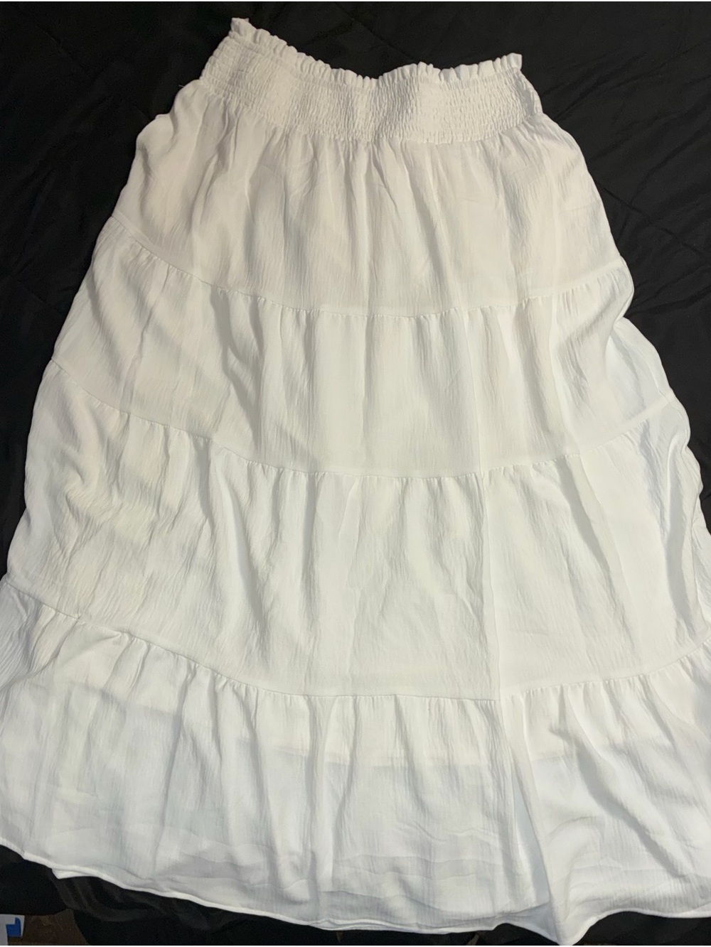 Women's White Tiered Maxi Skirt with Smocked Waist